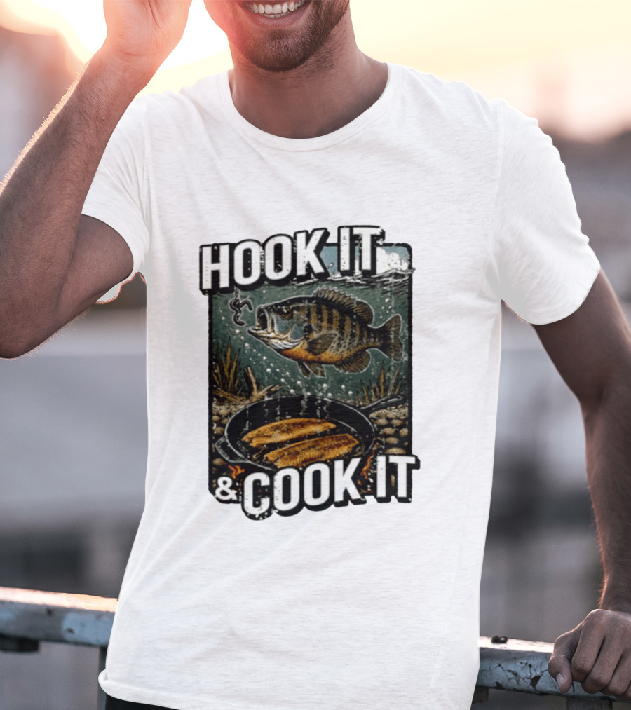Hook It And Cook It Fishing Panfish Cast Iron Skillet T-Shirt