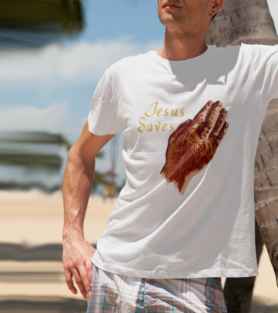 Jesus Saves Praying Hands Religious Faith Christian T-Shirt