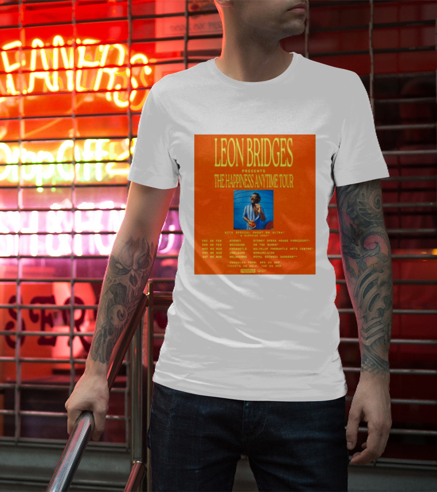 Leon Bridges Presents The Happiness Anytime Tour 2026 With Special Guests Australia Dates T-Shirt