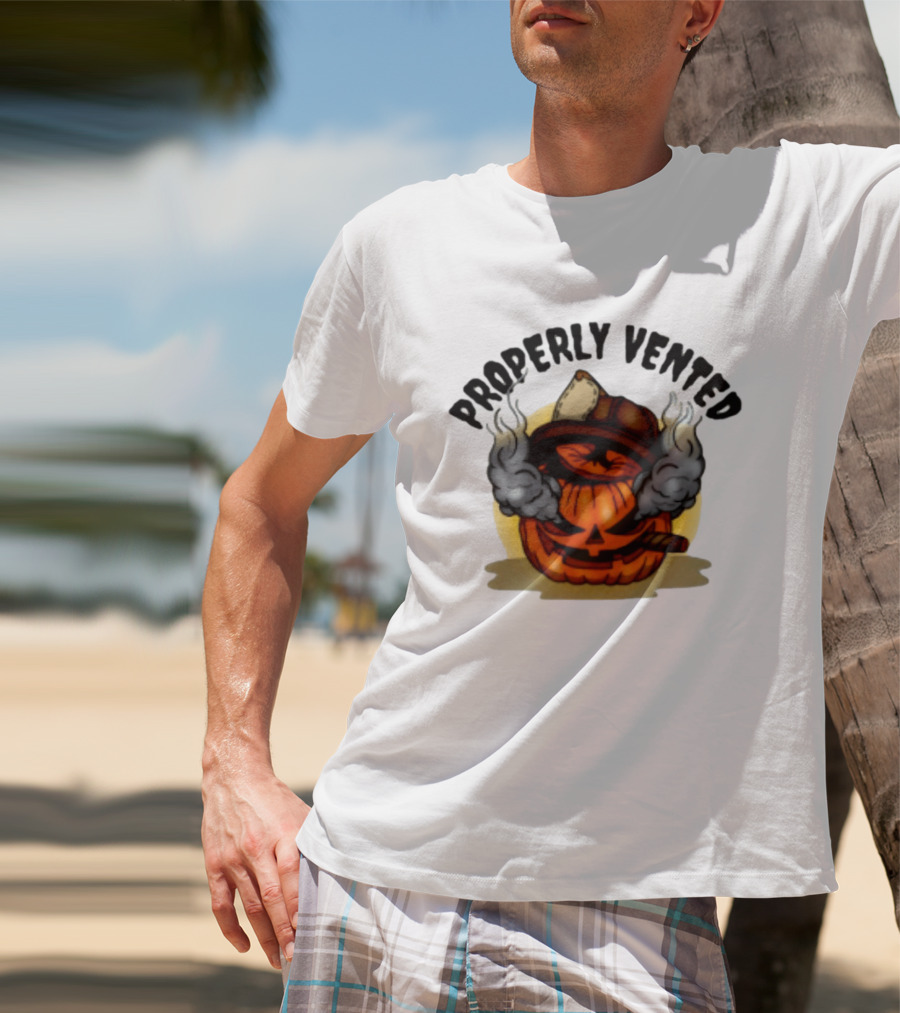 Properly Vented Firefighter Pumpkin Halloween Smoky Jack O' Lantern T-Shirt