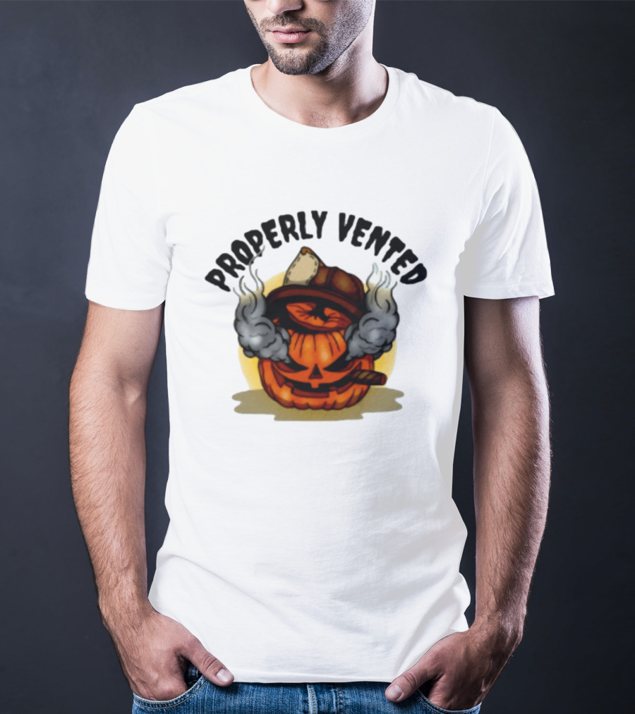 Properly Vented Firefighter Pumpkin Halloween Smoky Jack O' Lantern T-Shirt
