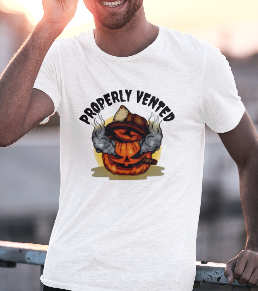 Properly Vented Firefighter Pumpkin Halloween Smoky Jack O' Lantern T-Shirt