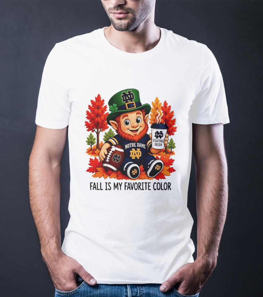 Notre Dame Fighting Irish Leprechaun Fall Is My Favorite Color Football T-Shirt