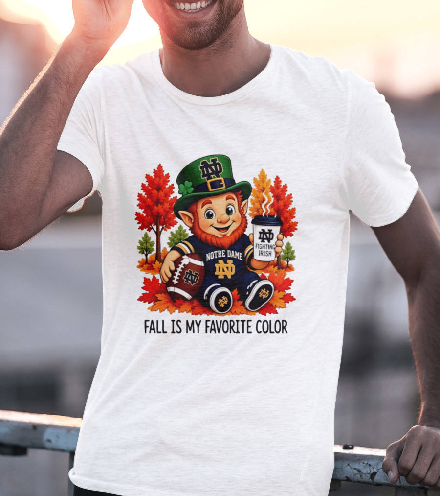 Notre Dame Fighting Irish Leprechaun Fall Is My Favorite Color Football T-Shirt