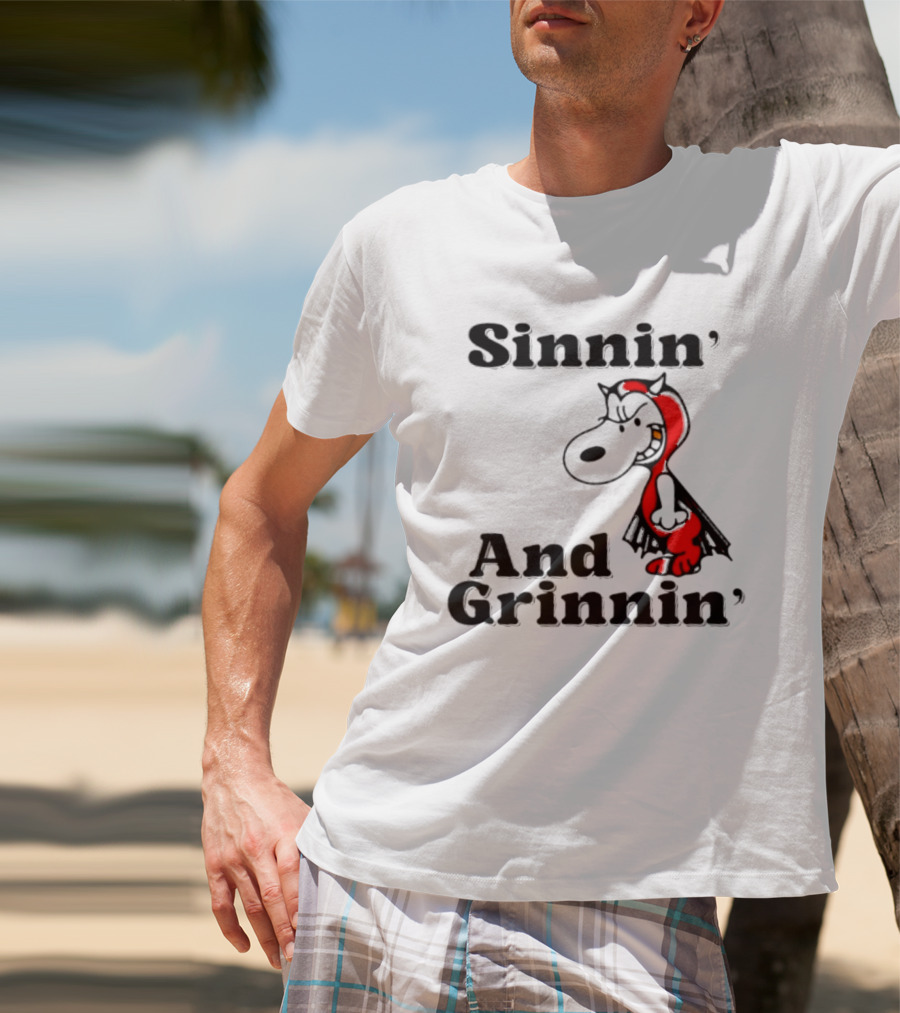 Sinnin' And Grinnin' Snoopy Devil Peanuts Cartoon T-Shirt