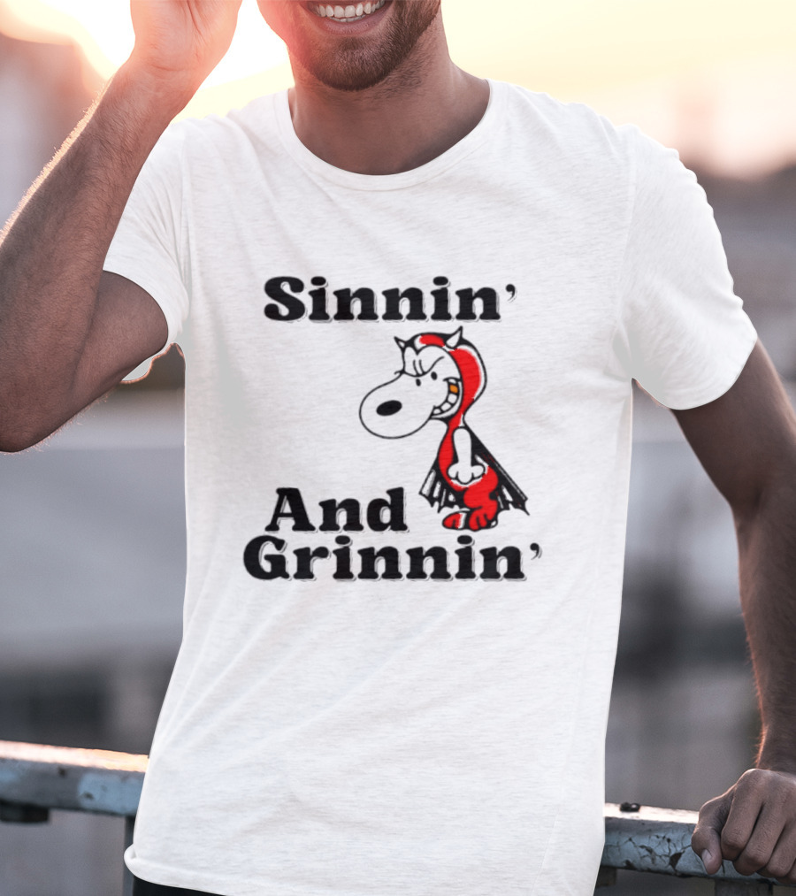 Sinnin' And Grinnin' Snoopy Devil Peanuts Cartoon T-Shirt