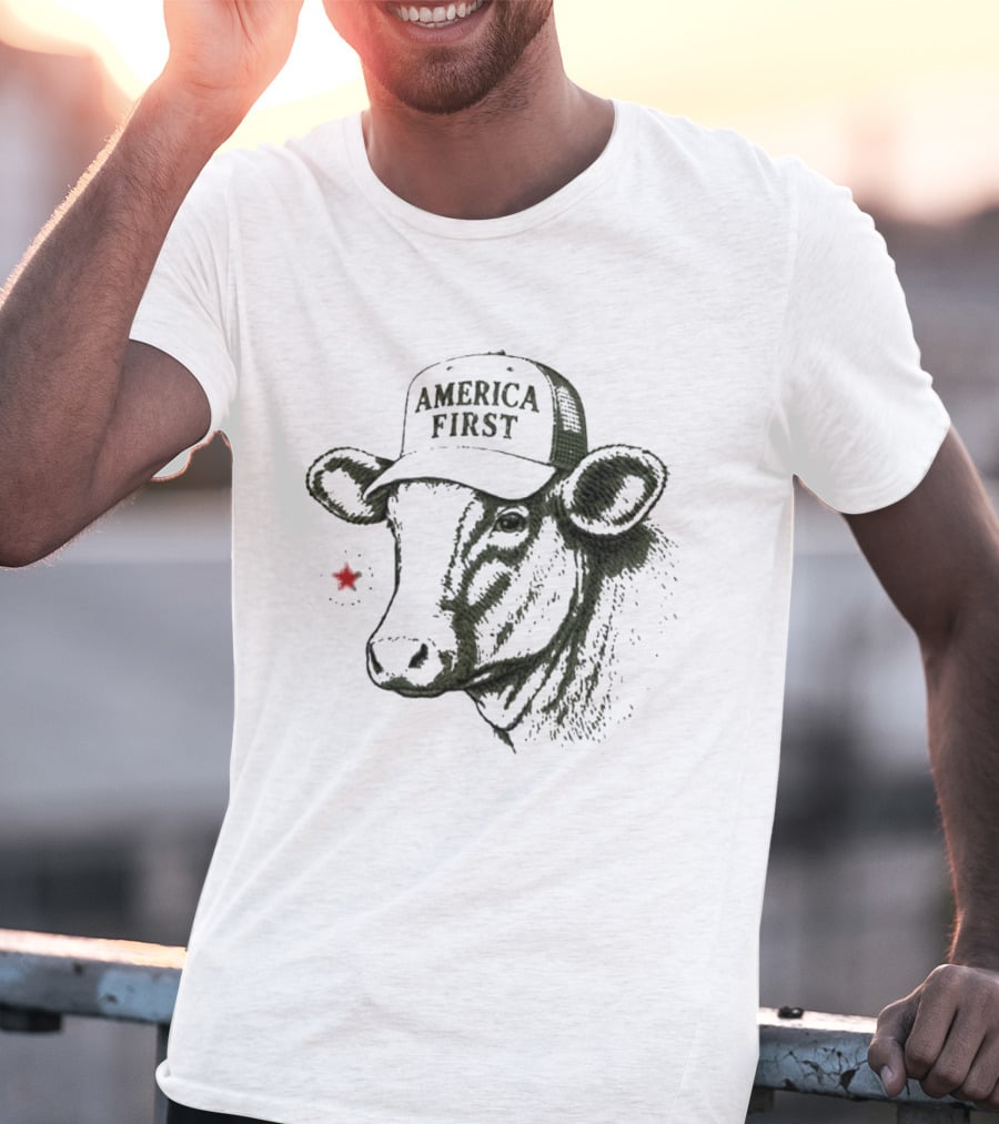 America First Hat Cow Star T-Shirt