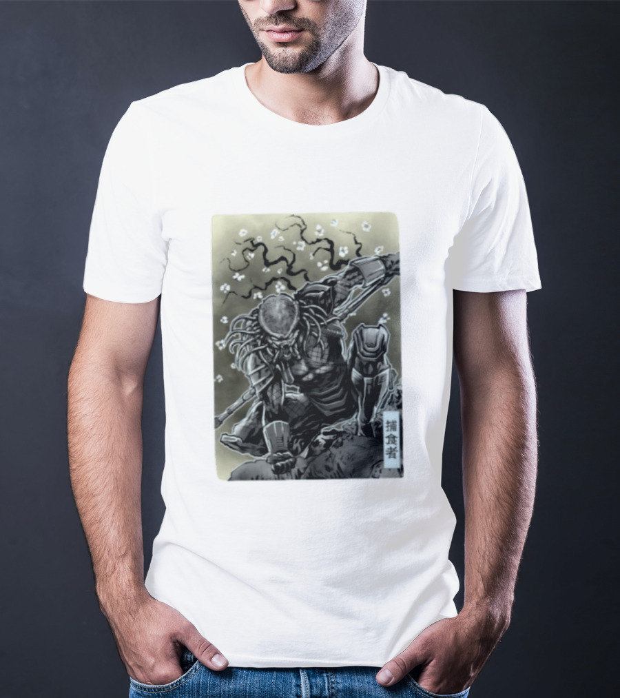 Yautja Samurai Mashup With Cherry Blossoms T-Shirt