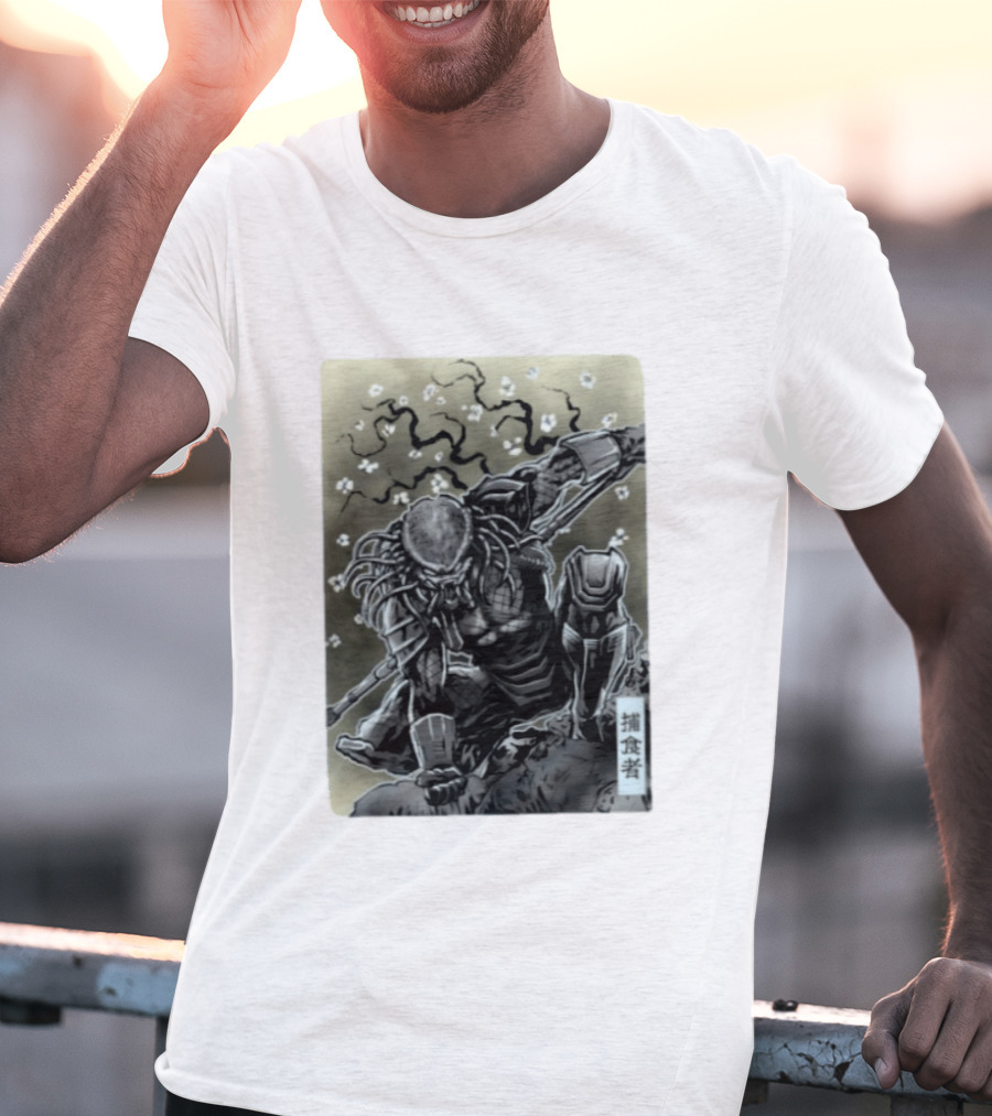 Yautja Samurai Mashup With Cherry Blossoms T-Shirt