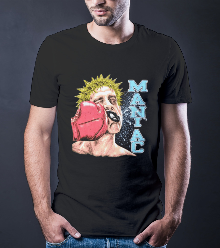 Maniac Boxer Punching Face With Red Glove And Spiky Green Hair T-Shirt