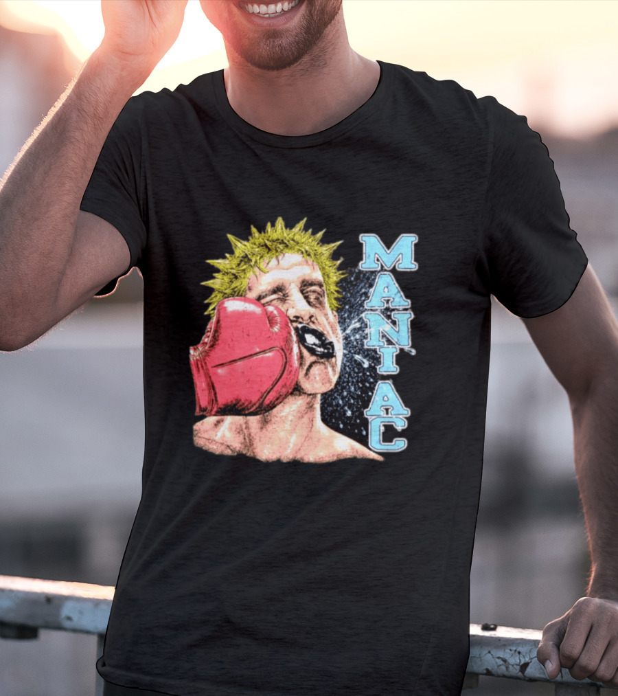 Maniac Boxer Punching Face With Red Glove And Spiky Green Hair T-Shirt