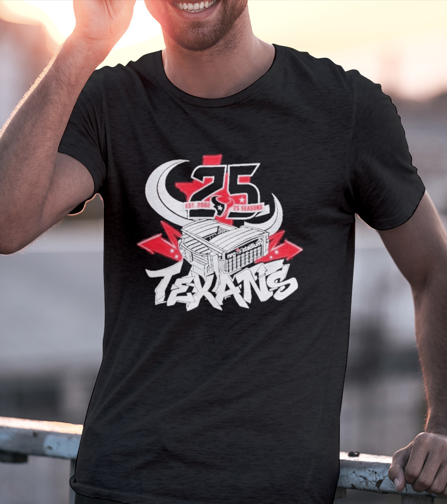 Est 2002 Texans 25 Seasons Stadium Horns Banners T-Shirt