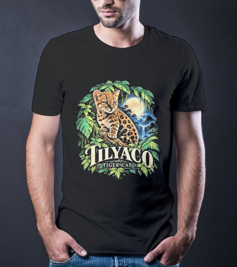 Tilyaco Tiger Cat Jungle Moonlit Scene T-Shirt