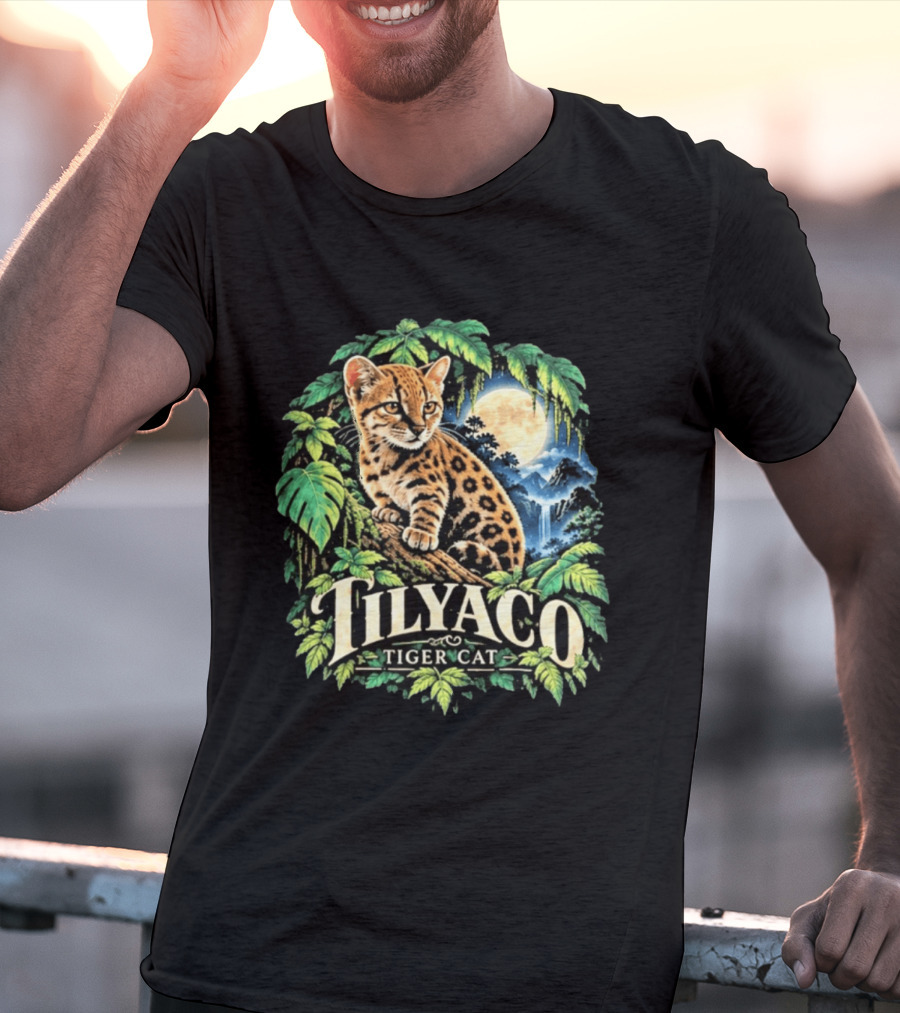 Tilyaco Tiger Cat Jungle Moonlit Scene T-Shirt