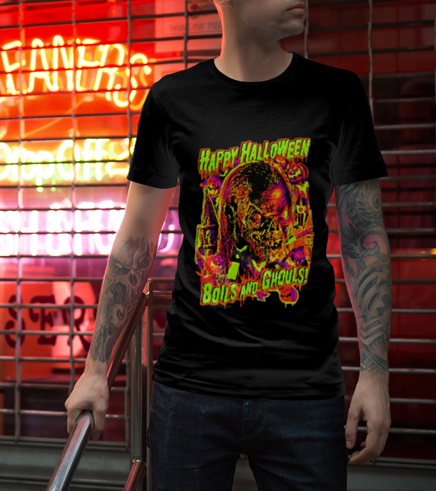 Happy Halloween Boils And Ghouls Horror Zombie Pumpkins Candles Spooky Scene T-Shirt
