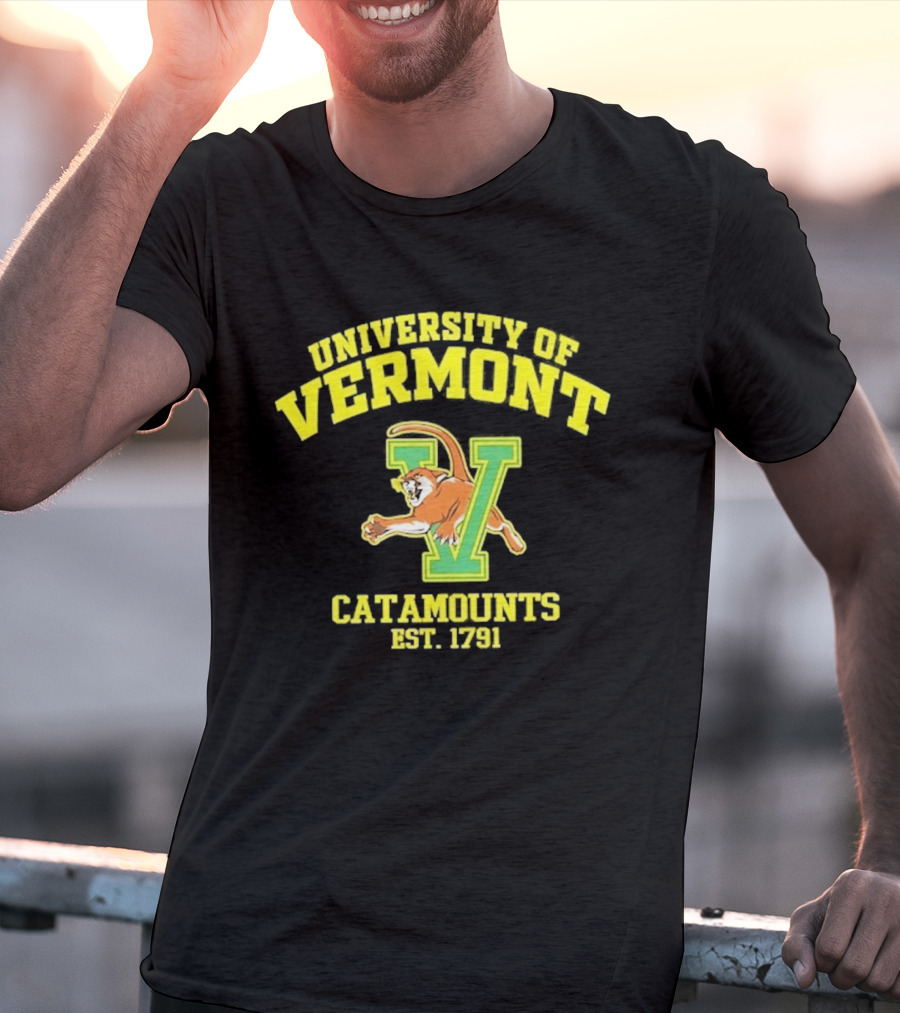 University Of Vermont Catamounts Est 1791 Iconic V Symbol With Panther T-Shirt