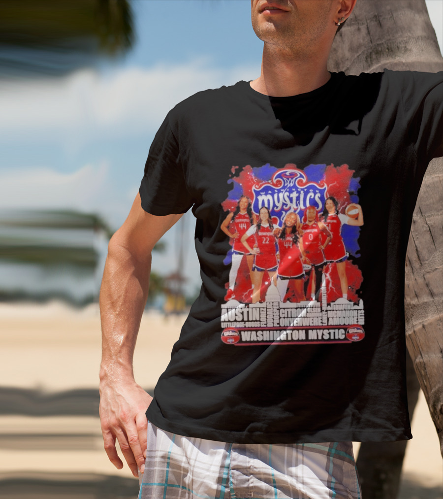 Washington Mystics Roster WNBA Basketball Skyline Austin Littlepage Buggs Poole Citron Onyenwere Amihere Olsen McMahon Amooore T-Shirt