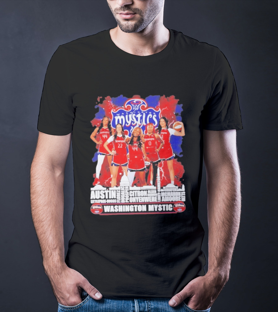 Washington Mystics Roster WNBA Basketball Skyline Austin Littlepage Buggs Poole Citron Onyenwere Amihere Olsen McMahon Amooore T-Shirt