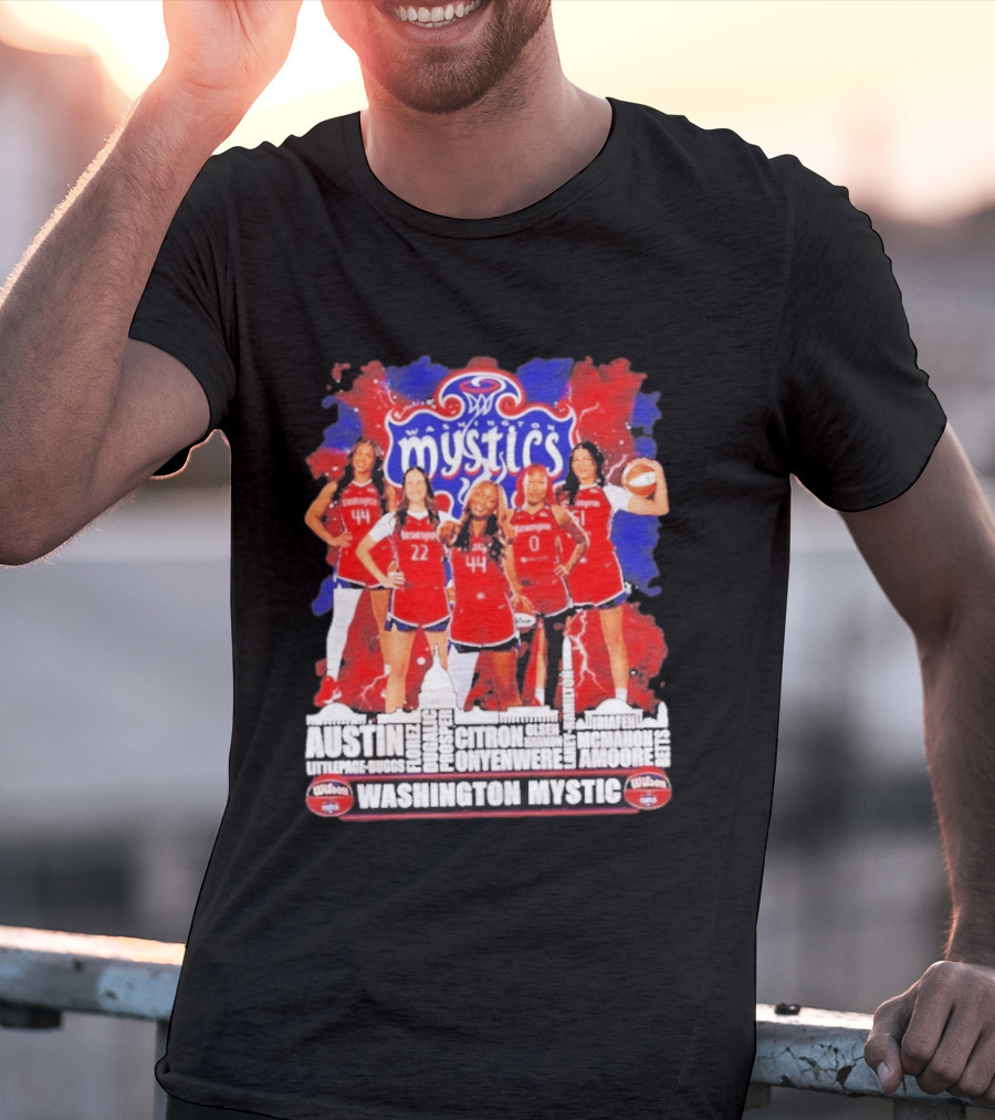 Washington Mystics Roster WNBA Basketball Skyline Austin Littlepage Buggs Poole Citron Onyenwere Amihere Olsen McMahon Amooore T-Shirt