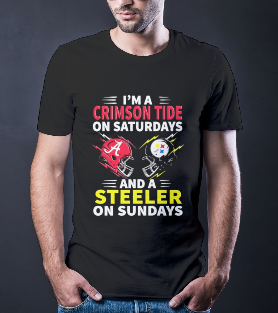 I'm A Crimson Tide On Saturdays And A Steeler On Sundays Football Helmet Fan Gear T-Shirt