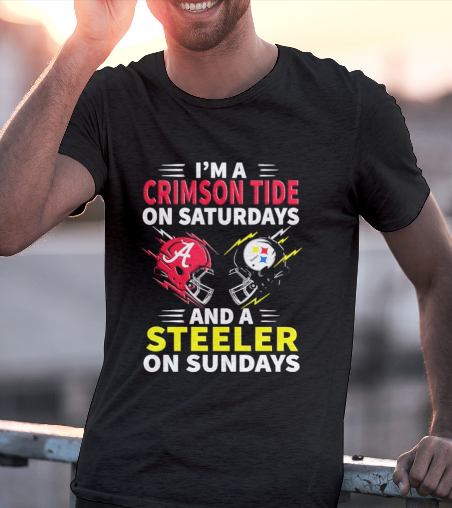 I'm A Crimson Tide On Saturdays And A Steeler On Sundays Football Helmet Fan Gear T-Shirt