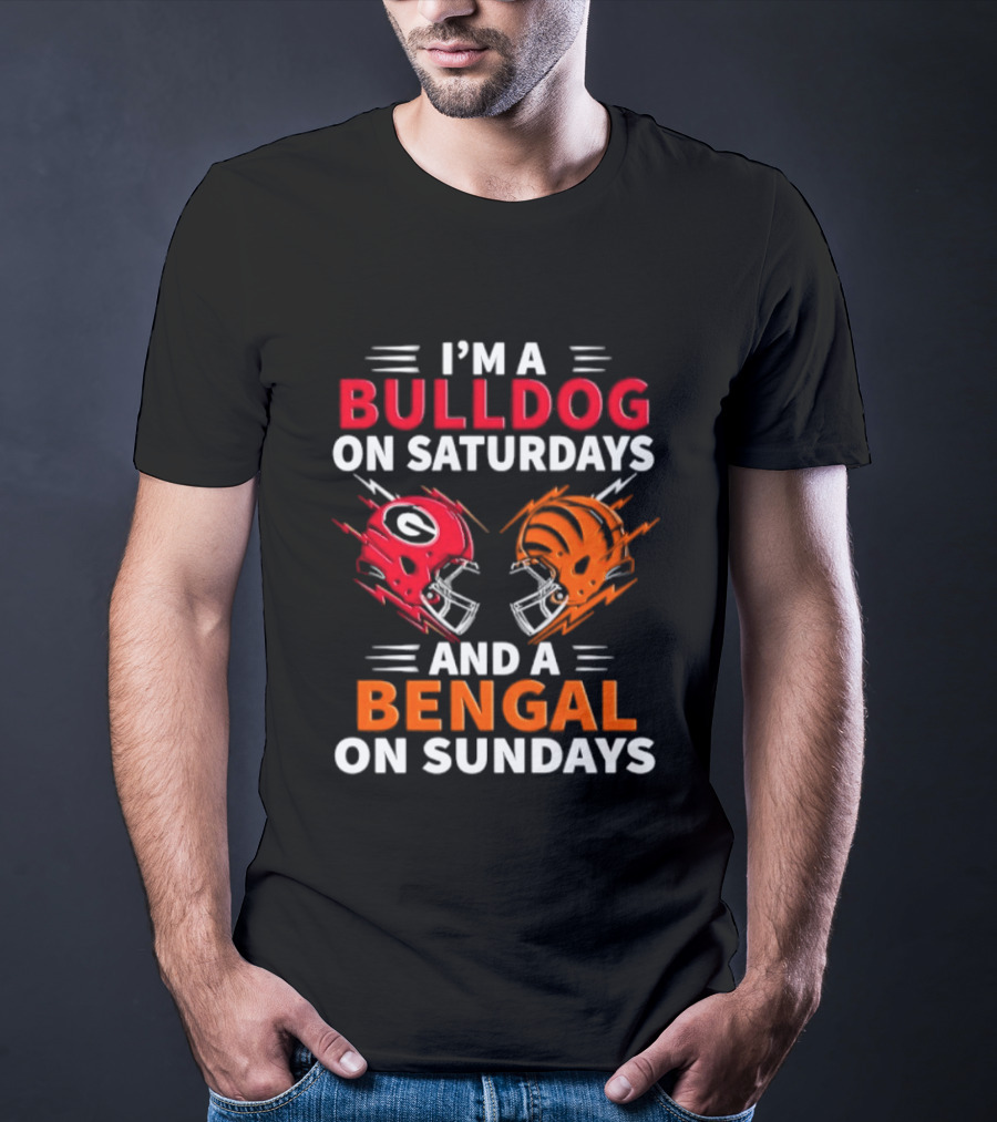 I'm A Bulldog On Saturdays And A Bengal On Sundays Football Helmets T-Shirt