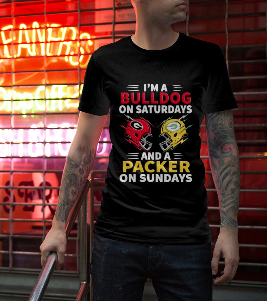 I'm A Bulldog On Saturdays And A Packer On Sundays Football Helmets T-Shirt