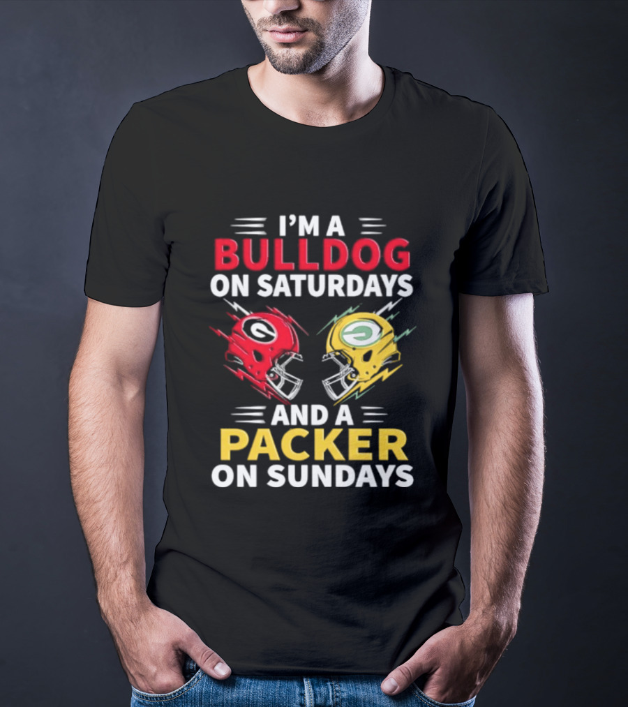 I'm A Bulldog On Saturdays And A Packer On Sundays Football Helmets T-Shirt