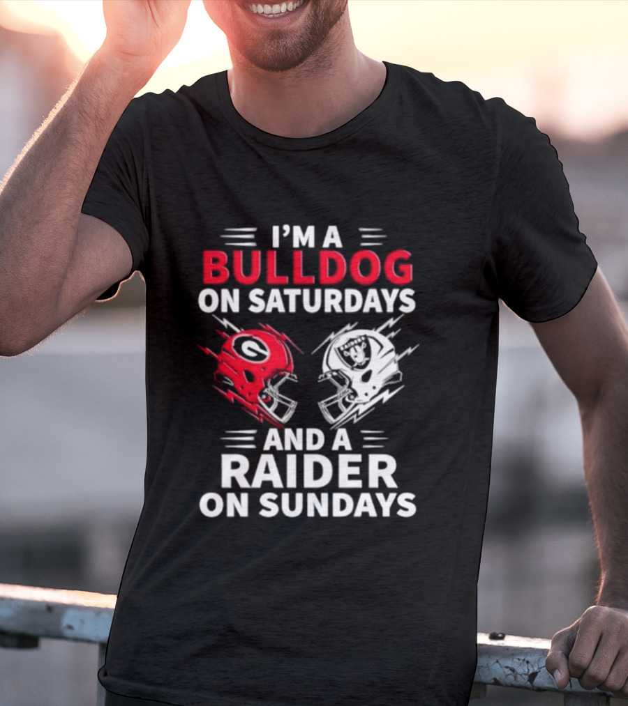 I'm A Bulldog On Saturdays And A Raider On Sundays Helmet Football T-Shirt