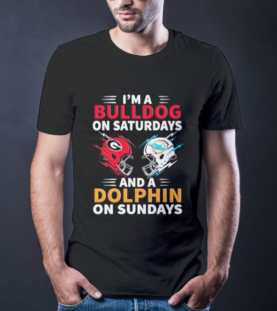 I'm A Bulldog On Saturdays And A Dolphin On Sundays Football Helmets T-Shirt