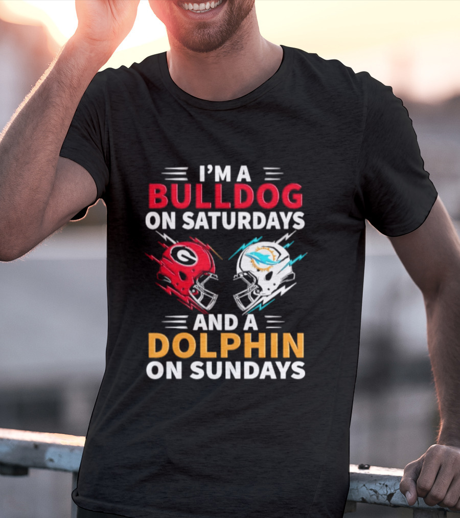 I'm A Bulldog On Saturdays And A Dolphin On Sundays Football Helmets T-Shirt