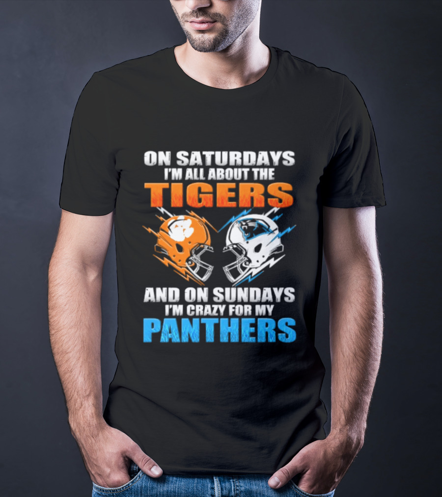 On Saturdays I'm All About The Tigers On Sundays I'm Crazy For My Panthers Football Helmet T-Shirt