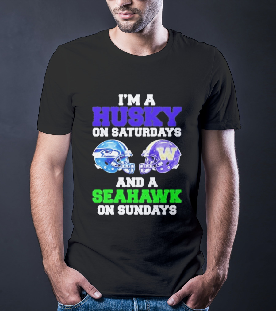 I'm A Husky On Saturdays And A Seahawk On Sundays Football Helmet Helmets T-Shirt