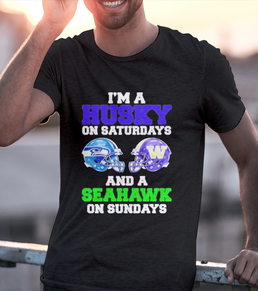 I'm A Husky On Saturdays And A Seahawk On Sundays Football Helmet Helmets T-Shirt