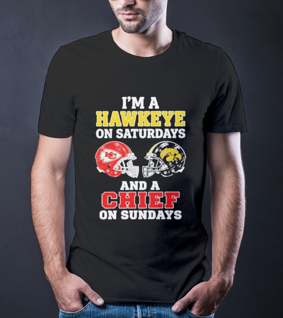 I'm A Hawkeye On Saturdays And A Chief On Sundays Helmet Head To Head T-Shirt