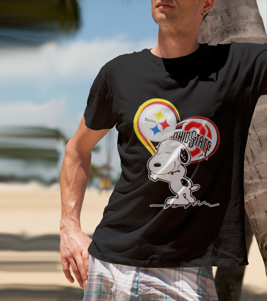 Pittsburgh Steelers Ohio State Buckeyes Snoopy Peanuts Heart T-Shirt