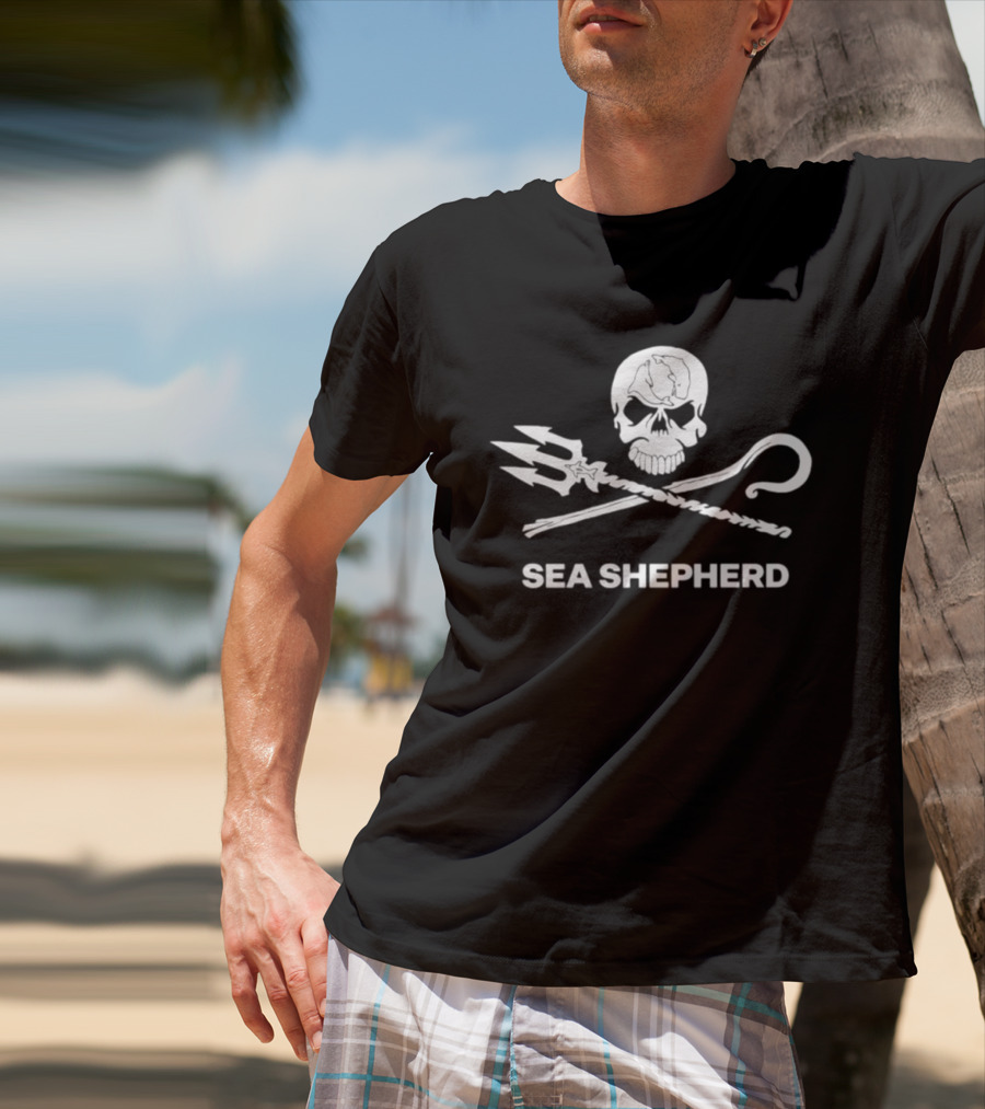 Sea Shepherd Jolly Roger Skull And Crossbones Trucker Hat T-Shirt