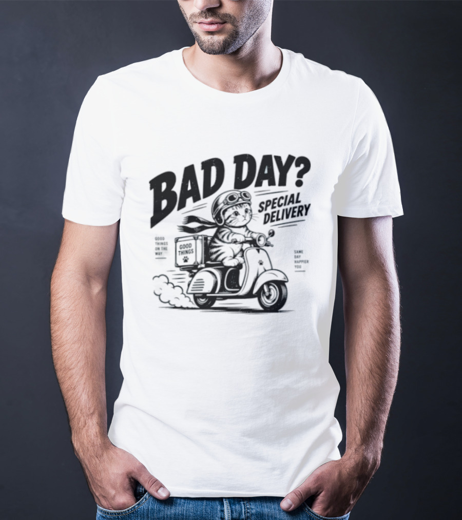 Bad Day Special Delivery Scooter Cat Adventure T-Shirt