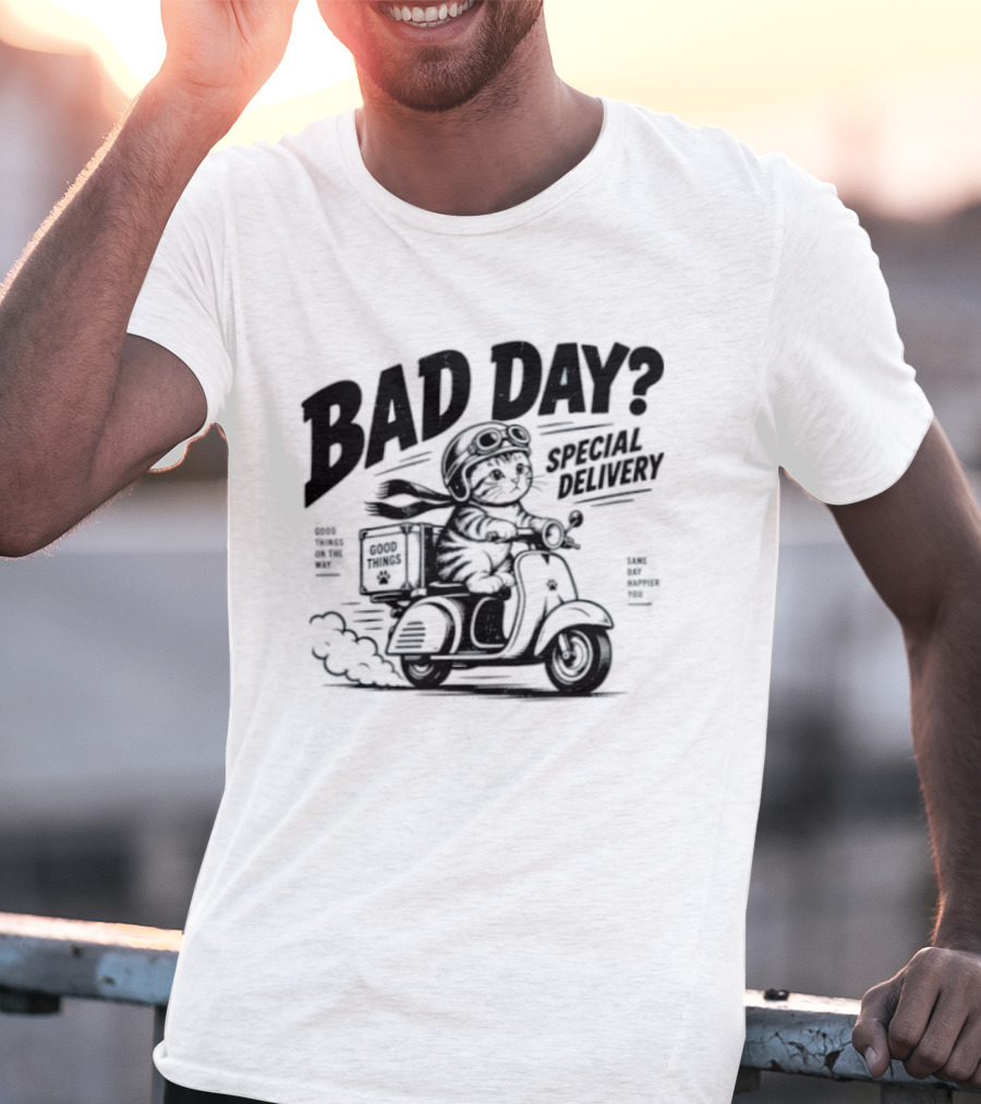 Bad Day Special Delivery Scooter Cat Adventure T-Shirt