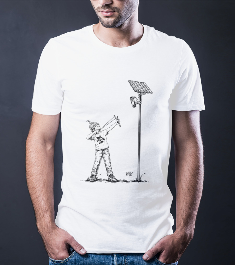 Boy With Slingshot Targeting Solar Camera Flock Off T-Shirt