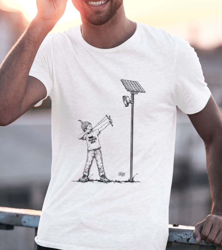 Boy With Slingshot Targeting Solar Camera Flock Off T-Shirt