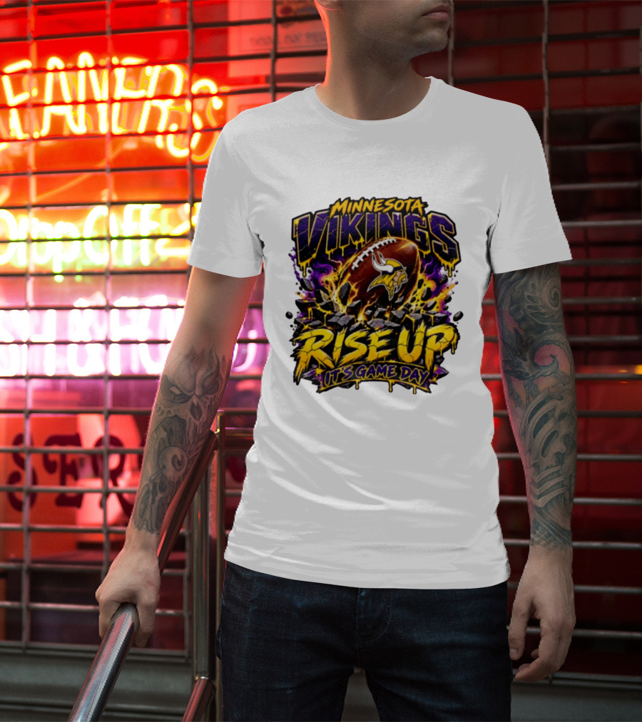 Minnesota Vikings Rise Up It's Game Day Football Vivid Color Explosion T-Shirt