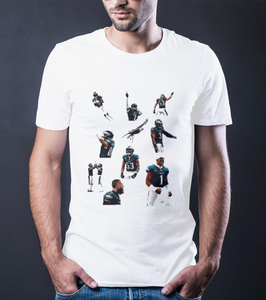 Philadelphia Eagles Dynamic Player Collage Football Action Moments T-Shirt