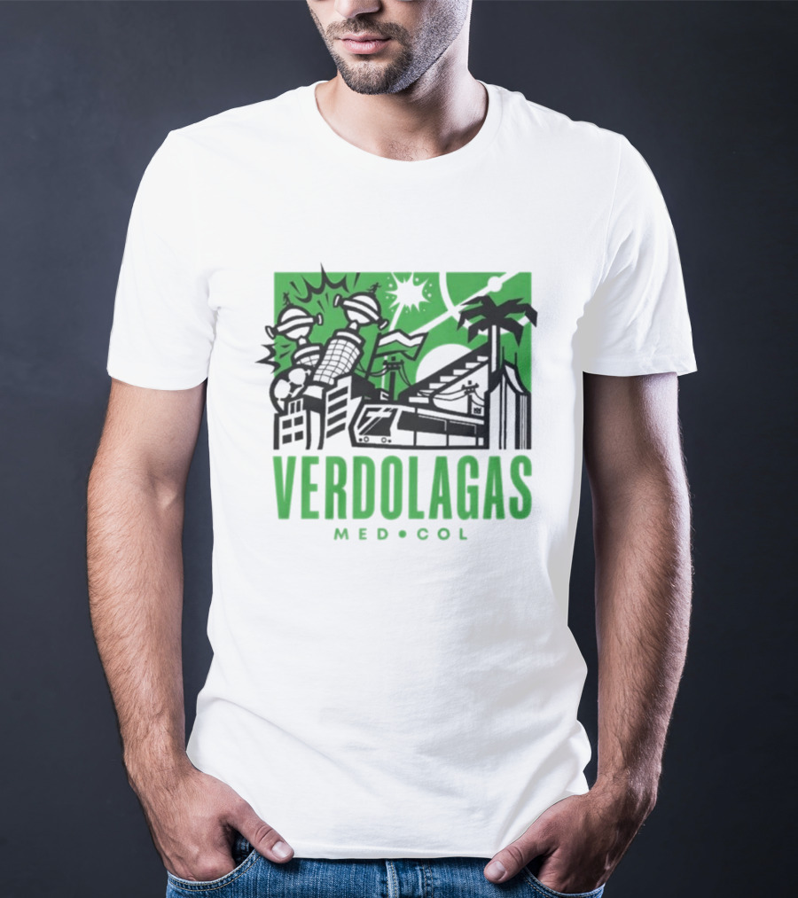 Verdolagas Med Col Medellín Paisa Culture Soccer Skyline Palm Trees T-Shirt