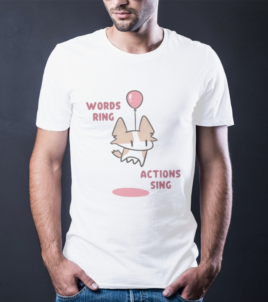 Words Ring Actions Sing Balloon Cat Drawing T-Shirt
