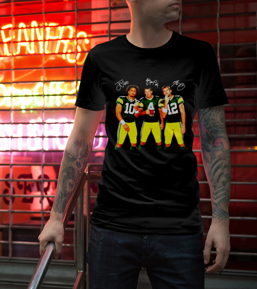Brett Favre Aaron Rodgers Jordan Love Green Bay Packers Middle Finger Beer Smoking Signatures T-Shirt