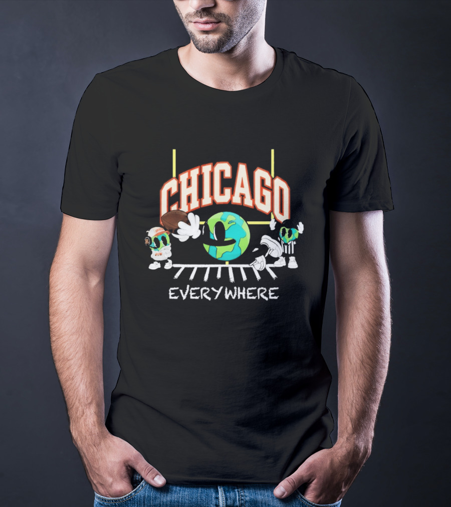 Chicago Football Everywhere Windy City Globe 2026 T-Shirt