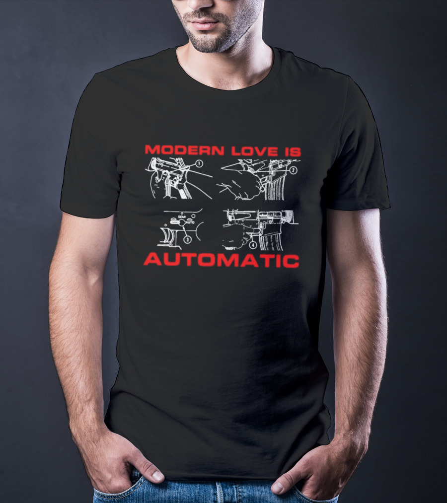 Modern Love Is Automatic AR15 Rifle Blueprint Diagram T-Shirt