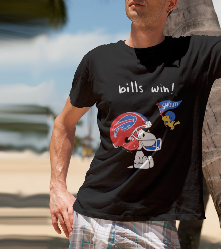 Snoopy Woodstock Buffalo Bills Win Shout Football T-Shirt