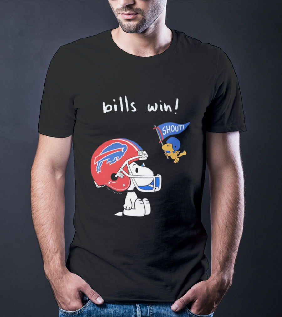 Snoopy Woodstock Buffalo Bills Win Shout Football T-Shirt